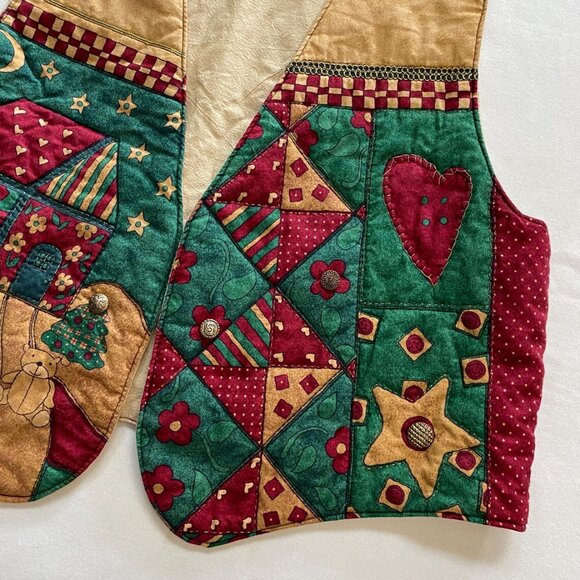 Grandmas Handmade Christmas Vest Quilted Patchwork Print Ladies Holiday Clothing - Picture 2 of 6